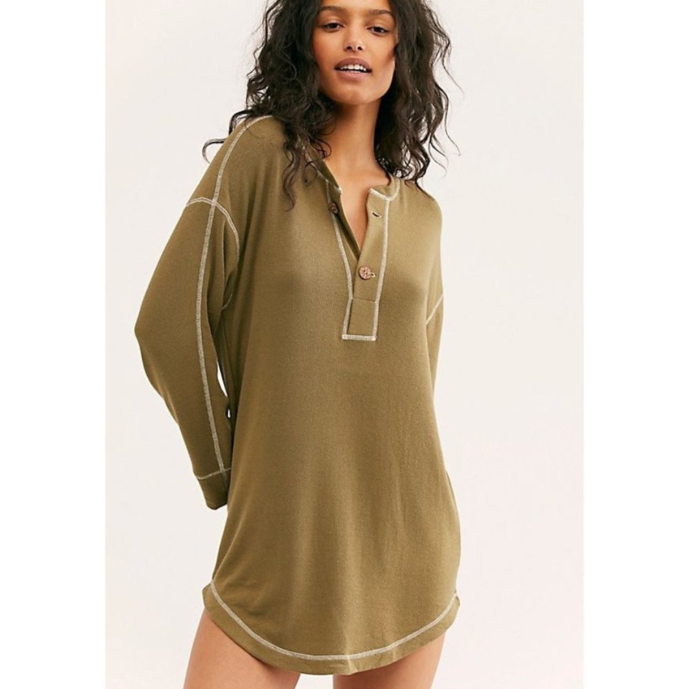 FREE PEOPLE - INTIMATELY - TELLURIDE LOUNGE TOP - RIB TUNIC HENLEY - LARGE